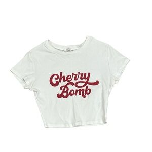 Cherry Bomb White Crop Top